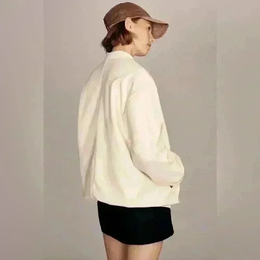 Maeve by Anthropologie ivory women's Oversized Faux Leather Bomber Jacket size L
